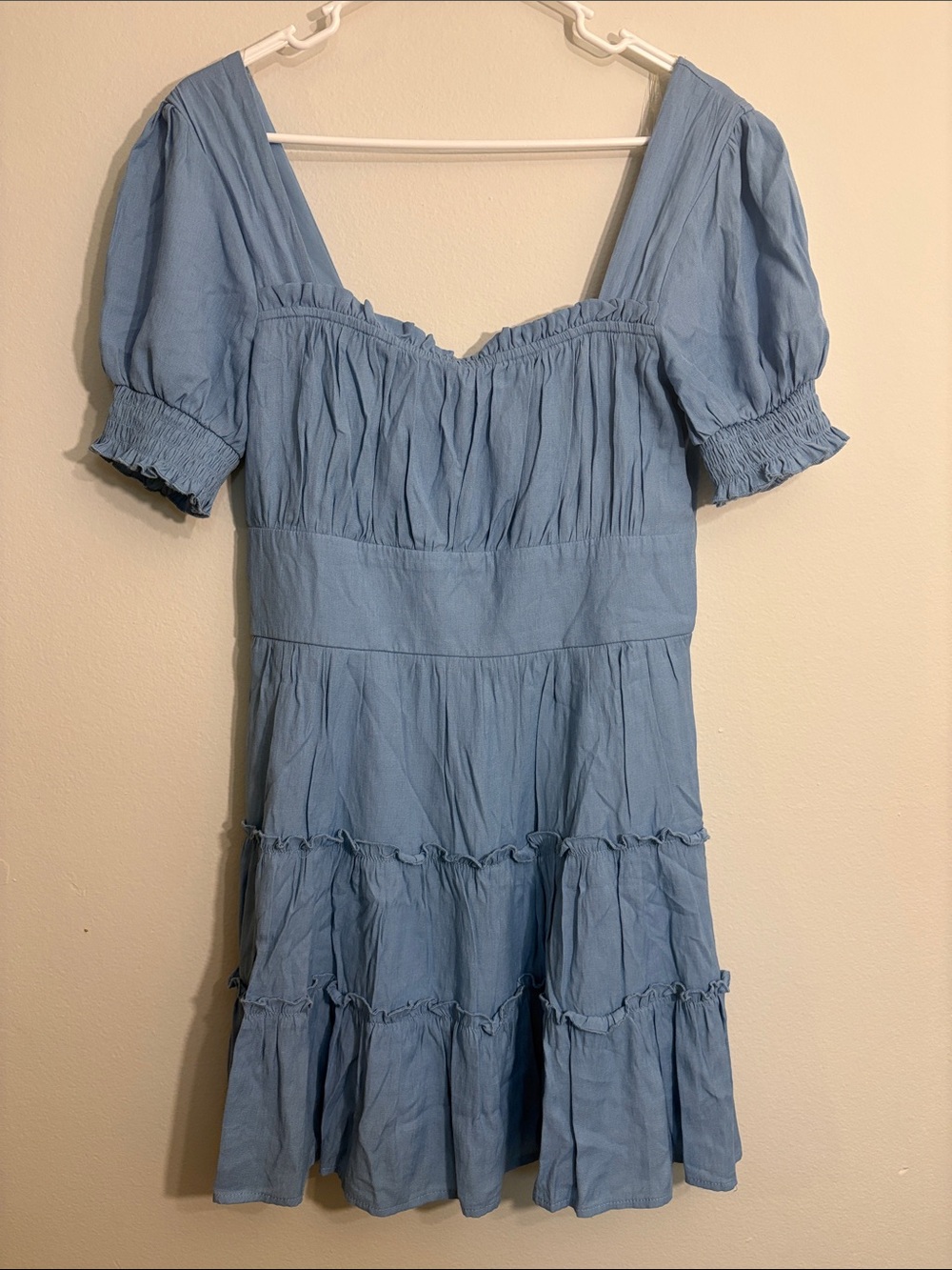 Trixxi Light country Blue Midi Dress with Puff Sleeves